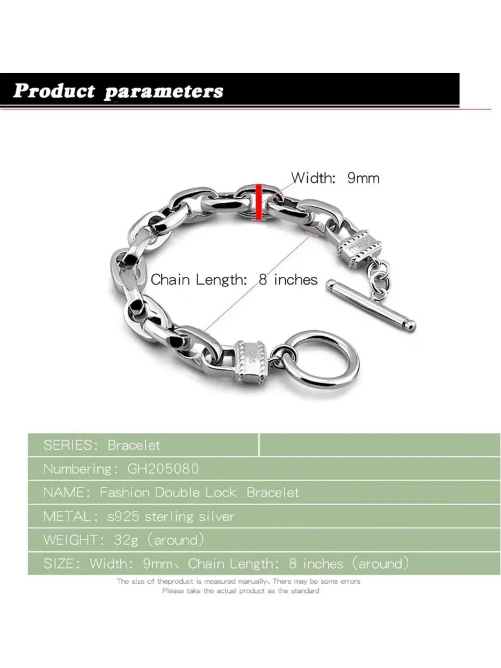 Punk Solid Silver Bracelet for Men & Women, 925 Sterling Rolo Chain Bangle, Hip